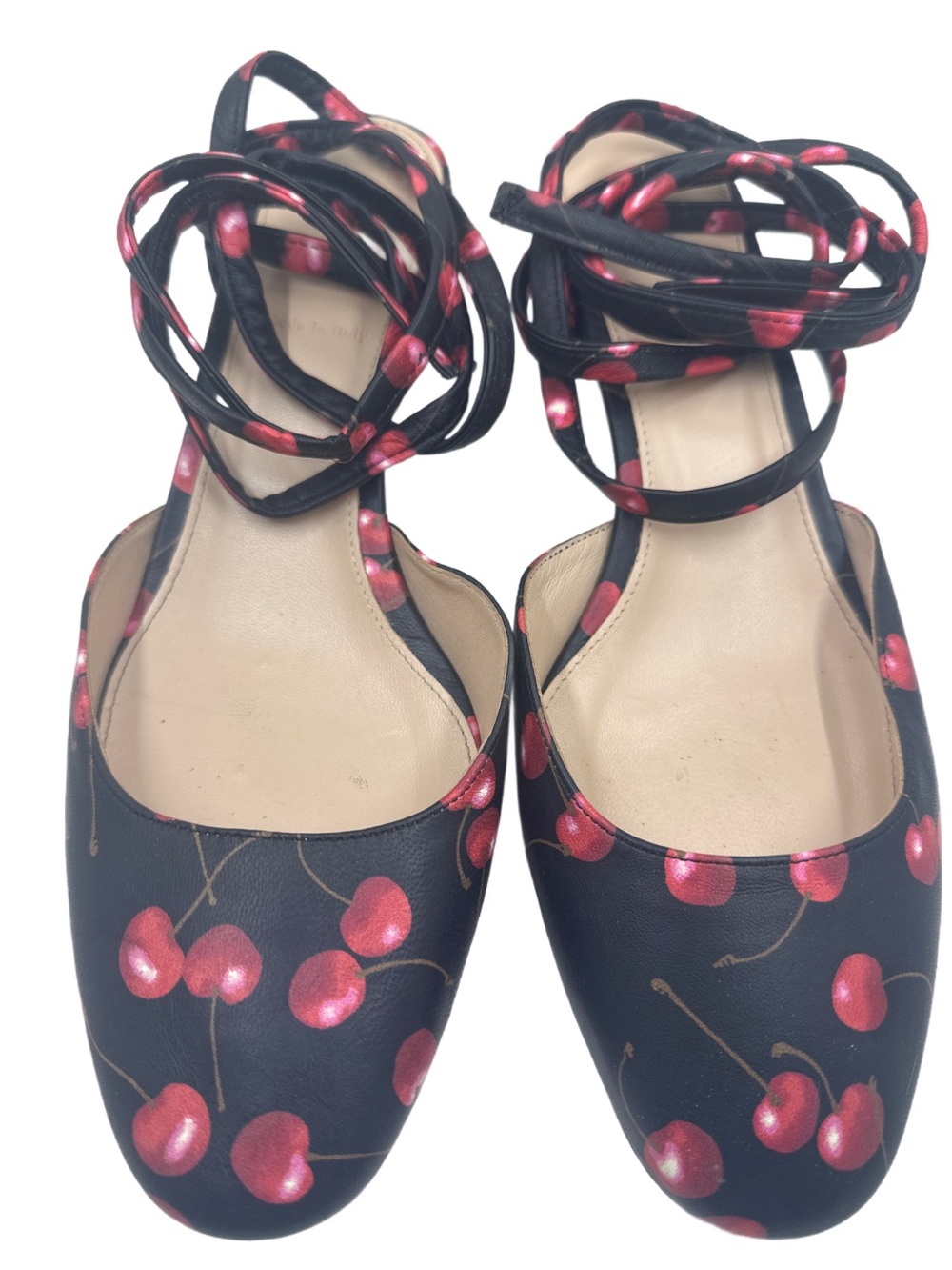 J.Crew Cherry Print Ankle Wrap Block Heel Pumps Made in Italy size 11